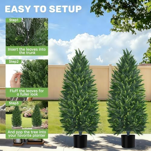 Grooy 5FT Artificial Cedar Topiary Tree with Pot