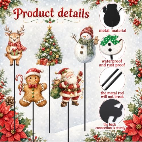 Roowest 5 Pack 12'' H Metal Christmas Yard Stakes Outdoor Decorations