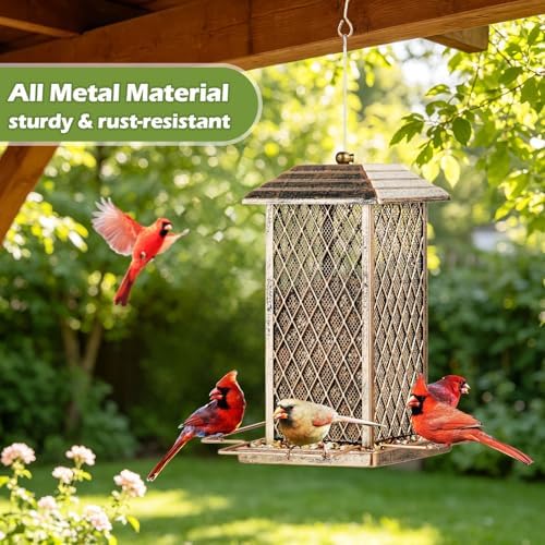 Bird Feeder, Heavy Duty Metal Bird Feeders for Outdoor Hanging
