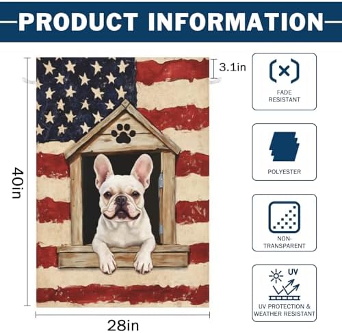 Bulldog Patriotic Garden Flags 4th of July Dog Garden Yard Flags 28 X 40 Double Sided for Outside Independence Day America Flag Lawn Decor Large Flag Banners for Outdoor Holiday Memorial Day Decor