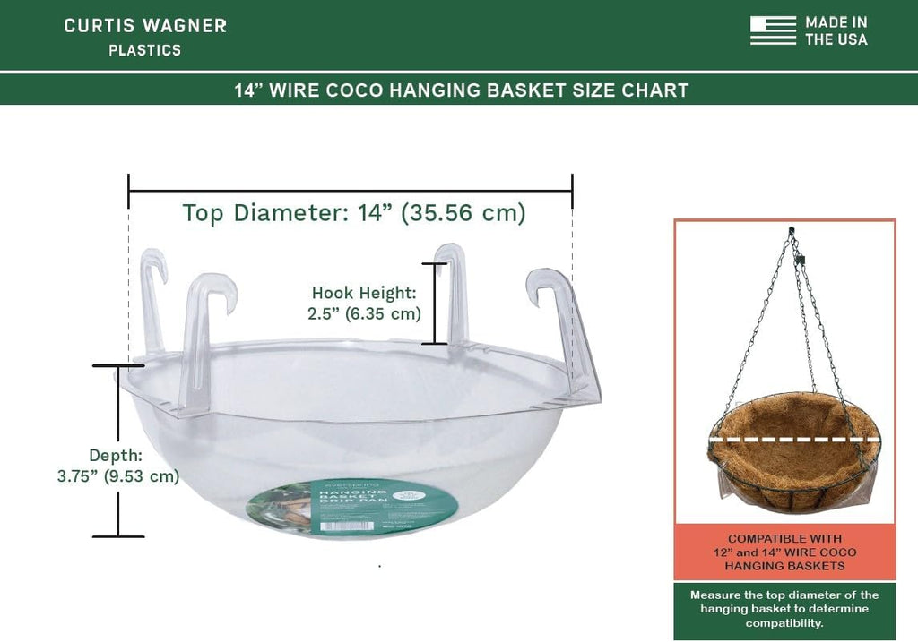Curtis Wagner Plastics Wire Coco Hanging Basket Drip Pan 14" x 3.75" | 5-Pk