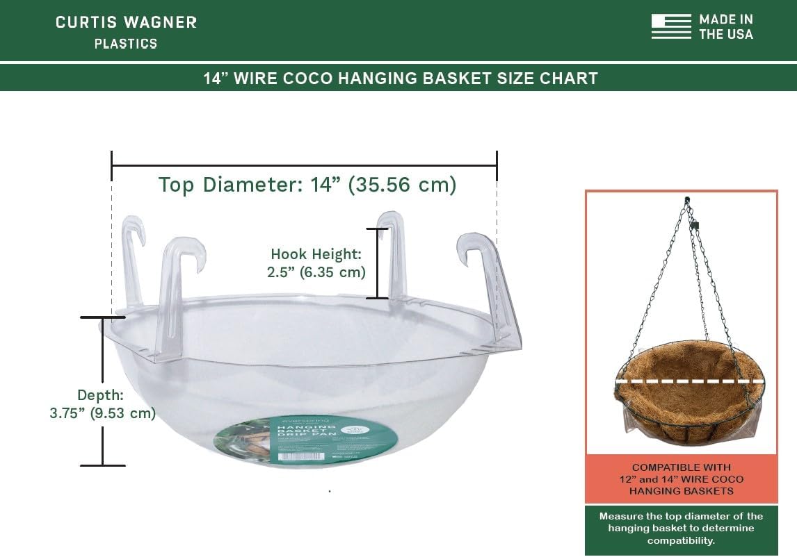 Curtis Wagner Plastics Wire Coco Hanging Basket Drip Pan 14" x 3.75" | 5-Pk