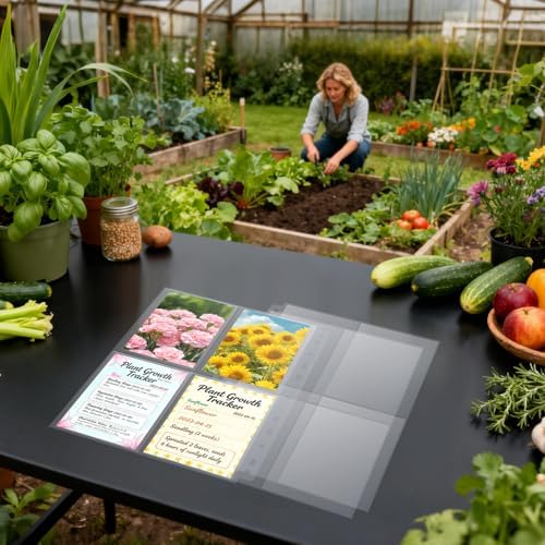 480 Pockets 3.5x5” Seed Packet Sleeves, 60 Pack Double Sided 4 Pocket Seed Organizer Sheet,Heavy Duty Garden Seeds Storage Pages for 3 Ring Binder, 8.5x11” Top Loading Clear Photo, Index Card Sleeves