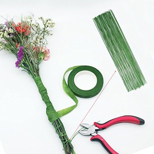 Woohome Floral Stem Arrangement Tools Kit with Wire Cutter Green Floral Tapes 26 Gauge Green and Dark Brown and White Floral Stem Wire and 22 Gauge Paddle Wire for Bouquet Stem Wrap Florist