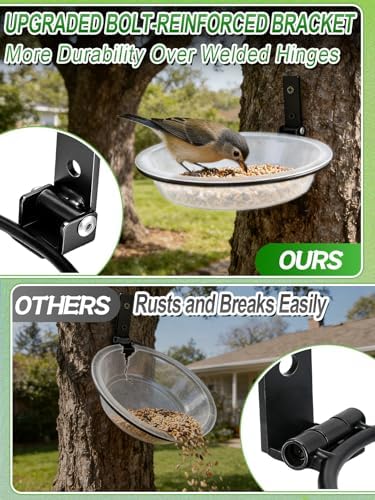 Windproof Bird Feeders Tray - 2pcs Tree Mounted Wild Bird Bath for Outdoors Place Food Water, Installed on Wall Wooden Deck Fence with Heavy Duty Iron Ring, 7.2'' Dia. (Clear)