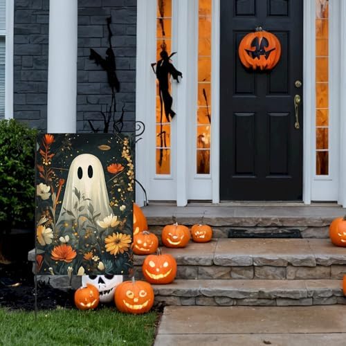 Halloween Ghost Garden Flags for Outside 12x18 Inch Double Sided