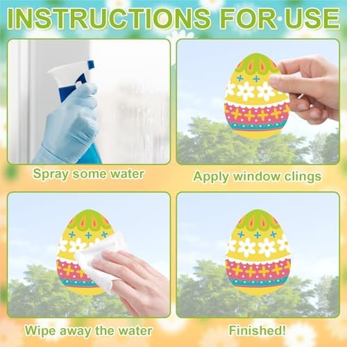 Happy Easter Egg Window Clings 6 Sheets, Green Pink Blue Easter Eggs Window Decals Stickers for Home Classroom Party Decorations Supplies, Reusable Spring Flowers Cling for Windows (Eggs)