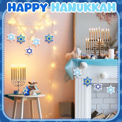 Chunful 24 Pcs Hanukkah Ornaments for Tree Star Hanging Ornaments Shatterproof Star of David Tree Decorations Chanukah Balls Blue and White Jewish Christmas Decorations for Xmas Party Supplies