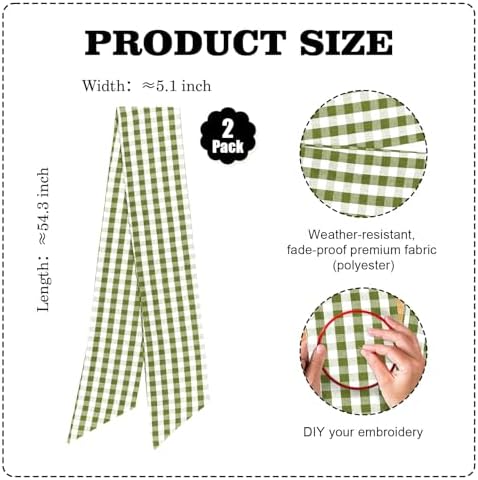 2 Pack Green White Plaid Wreath Sash Front Door Decoration, Blank Sashes Spring St Patrick Wedding Holiday Party Bow Ribbon Bundle Indoor Outdoor Farmhouse