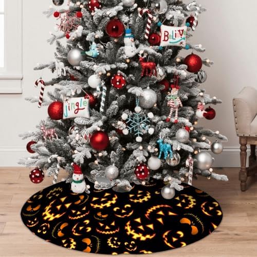 Halloween Tree Skirt 36Inch Pumpkin Smile Face Halloween Christmas Tree Decorations Black Tree Skirt for Fall Holiday Party Home Decor