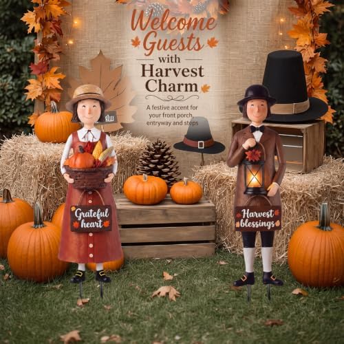 Geelin 2 Pack Fall Thanksgiving Metal Garden Stakes,Thanksgiving Couple