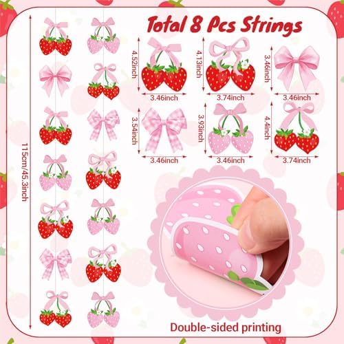 Xinnun Pink Bow Strawberry Garland Berry First Birthday Decorations