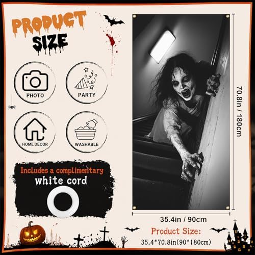 35.4" x 70.8" Halloween Door Cover, Haunted House Front Door Decor