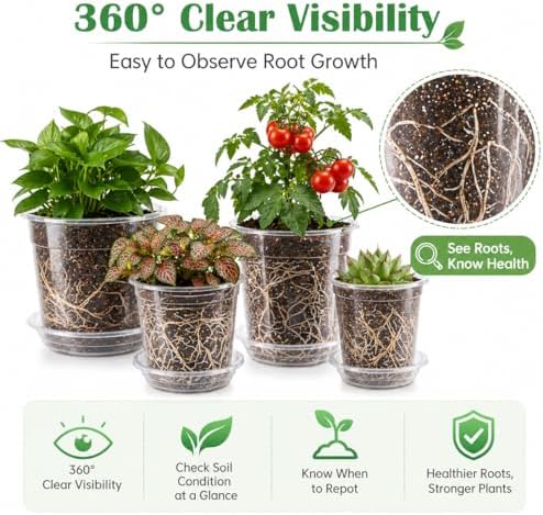 30 Pack 7/6/5/4/3 Inch Clear Nursery Pots with Drainage and Saucer, Plastic Pots for Planter, Clear Potting Pots for Succulents, Flower, Small Herbs, Indoor Outdoor Gardening