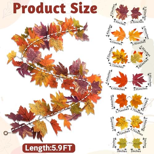 11.8FT 2Pack Fall Garland for Thankgiving Decorations for Home Mantle Decor