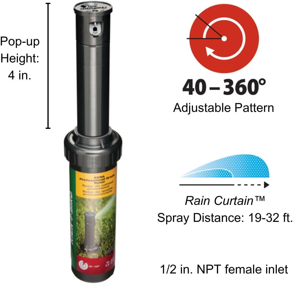Rain Bird 32SA/4PKS Gear Drive Rotor, Full Circle, 19-32 Feet, 4-Pack