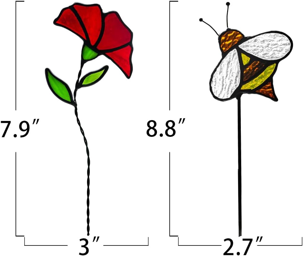 Bee Stained Glass Suncatcher For Window, Carnation Flower Decor Stained Glass Insert In Pots, Housewarming Gifts, Fake