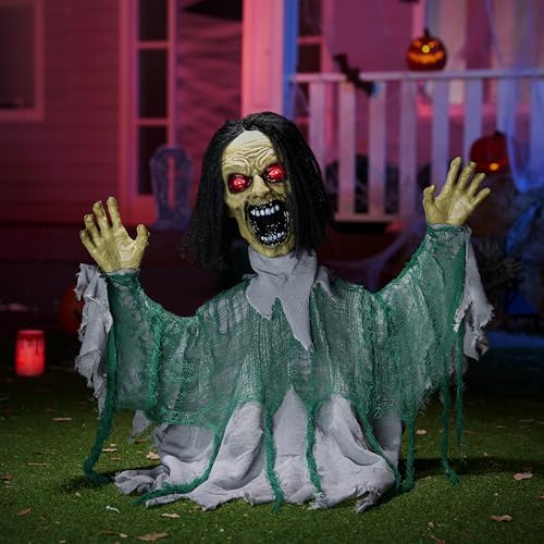 JOYIN Halloween Outdoor Animatronic Groundbreaker Decorations, Half-Body Zombie Groundbreaker with Motion and Light-Up Eyes, for Outside Decor Graveyard Yard Lawn Haunted House Props