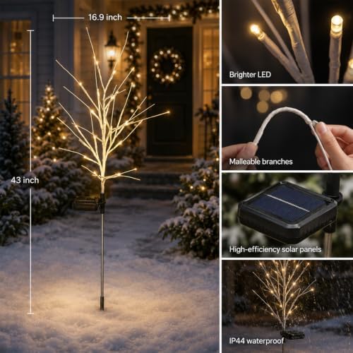 Outdoor Christmas Decorations 43 Inch Lighted Birch Tree with Fairy Lights