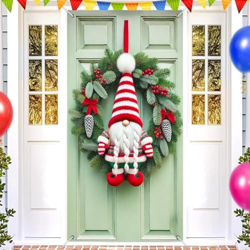 BlissYard Christmas Door Cover Gnome Striped Elf 35x71 Inch Polyester