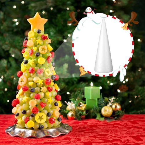 904 Pcs Christmas Large Foam Cones for Crafts Charcuterie Christmas Tree Sets with 4 Foam Xmas Tree Cones 900 Bamboo Toothpicks for Vegetables Fruit Snacks Holiday Party Dining Decoration