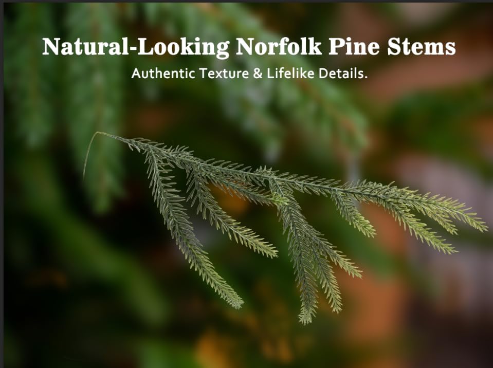 24 Pcs Norfolk Pine Stems, 13.8" Artificial Faus Pine Branches, Real Touch Pine Branch, Christmas Greenery Stems Pine Pick for Vase, DIY Garland, Wreaths, Home, Wedding, Garden, Holiday Decor
