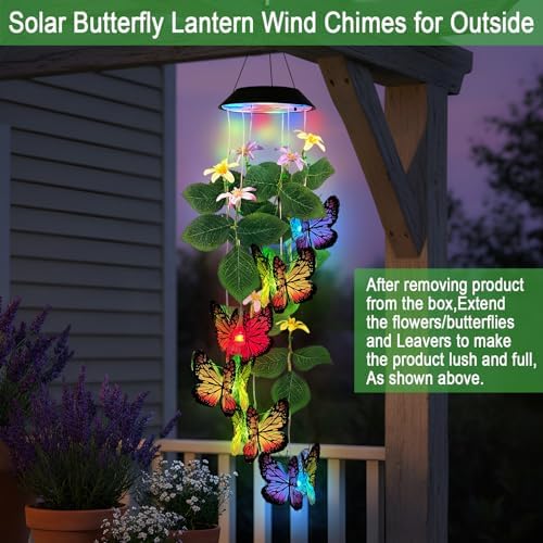 Solar Wind Chimes Outdoor,Colorful Butterfly & Color Changing LED Mobiles