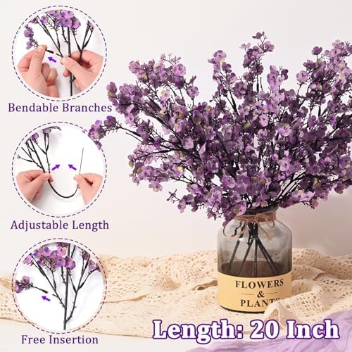 15 Pcs Fake Flowers, Babys Breath Artificial Flowers, Lavender Purple