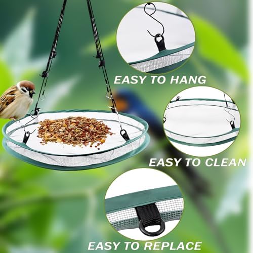 2Pcs Universal Wild Bird Seed Catcher Tray, 16 Inch Adjustable Hanging Hoop Platform, for Hummingbird Feeders & Bee Feeders, Outdoor Garden Accessory