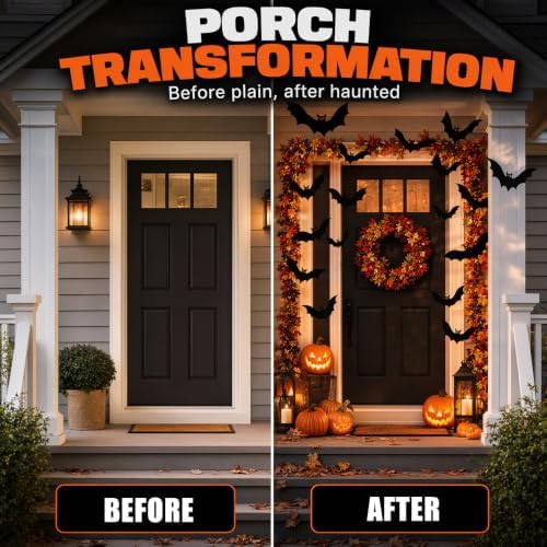 Hanging Bats Halloween Decoration Outside, 2026 Upgraded Light Up Bat Decor, Versatile Bat Party Decorations (12, Yellow, Medium)