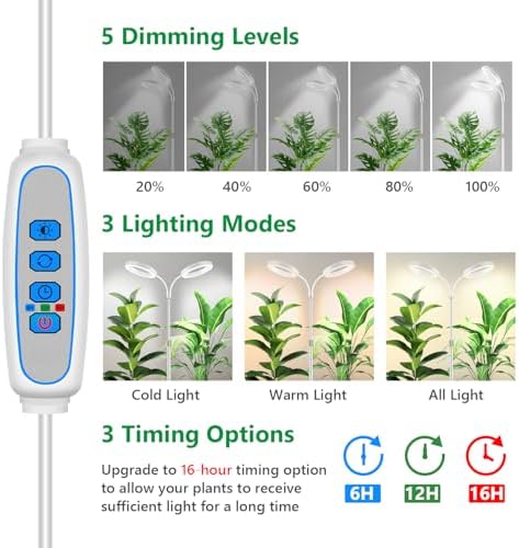 Aumtrly Large Plant Grow Light Indoor, 2 Head Full Spectrum, with 68" Stand