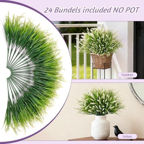 Ammyoo 24 Pcs Artificial Fake Plants UV Resistant for Outdoor Decoration
