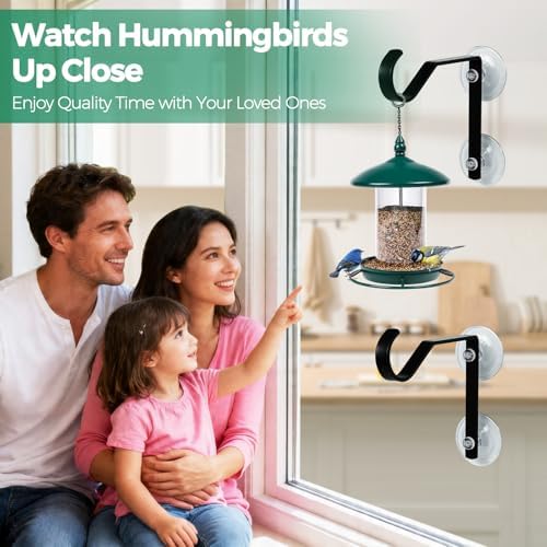2 Pack Heavy Duty Window Bird Feeder Hooks Suction & Screw Mount
