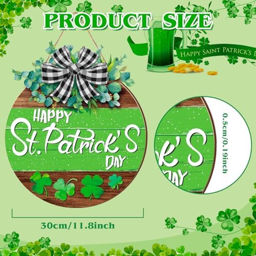 Boao St. Patrick's Day Shamrock Door Wreath Wooden Hanging Decor with Bow