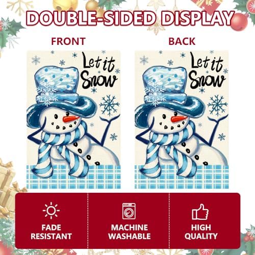 Let It Snow Christmas Snowman Garden Flag 12x18 Inch Double Sided