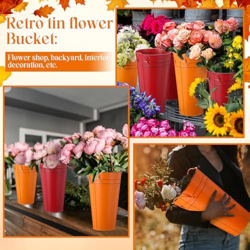 Irenare 12 Inch Galvanized Flower Buckets for Flower Bars and Fall Decor