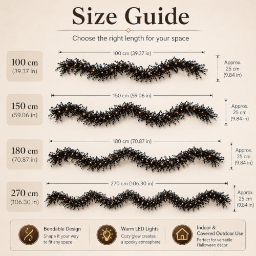 Halloween Lighted Creepy Vine Garland, Black Garland with Light，47.2"