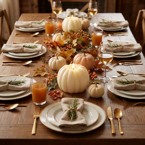 Fall Decor, Fall Decorations for Home, Large Flameless Pumpkin Candle White