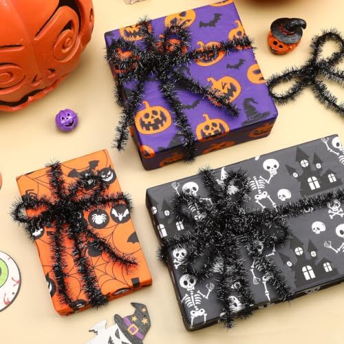 MARFOREVER 40 Yards Black Tinsel Ribbons Halloween Mini Twist Garlands