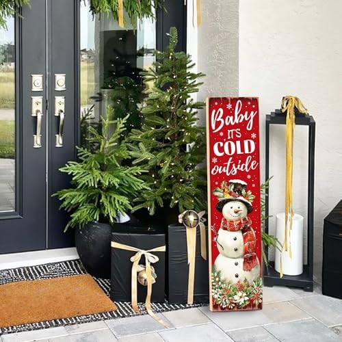 Christmas Snowman "Baby It’s Cold Outside" Porch Sign 31.5" Rustic Welcome Sign for Front Door Farmhouse Style Standing Porch Decoration