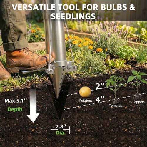 Bulb Planter, Planting Bulbs Manual Seedling Transplanter Weeder Sod Plugger Flower Planting Soil Sampler Long Handled Bulb Planter Plant Bulb Seeds (2 Handle-A)