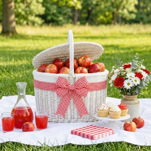 KINGLAKE Red Gingham Ribbon - 1'' x 25 Yds Red Plaid Ribbon