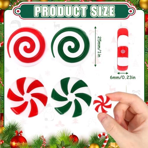 JUNEBRUSHS 120 Pcs Christmas Peppermint Plastic Candy Cane Fake Peppermint Candy Ornaments for Christmas Tree Garland Xmas Holiday Decor Party Favors DIY Crafts