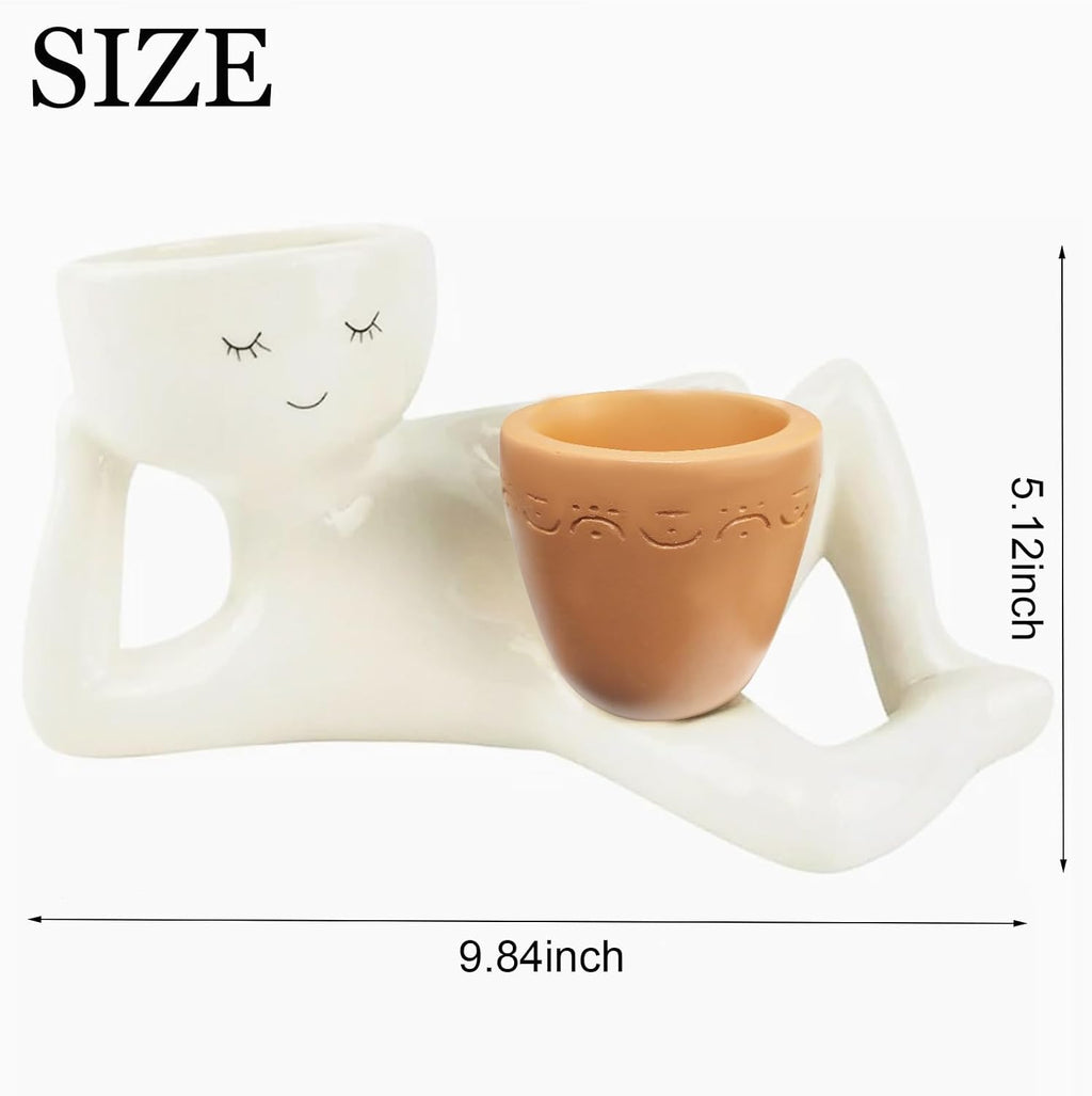 Lazy Guy Funny Plant Pots, Cute Smily Face Planter Pot with Drainage Hole | Goofy Garden Planter, Unique Cactus Plant