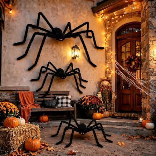 3 Packs Halloween Giant Spider Decorations, 10FT, 5FT, 4FT Large Spiders