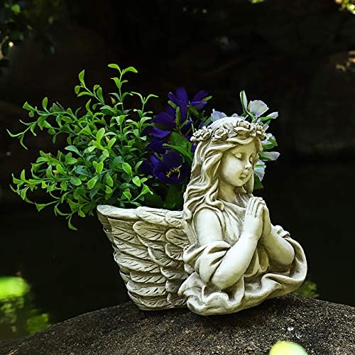 Praying Angel Bust Garden Statue Planters, Angel Wing Planters Pots Mini Vase for Patio, Lawn, Yard Art, Cemetery Grave