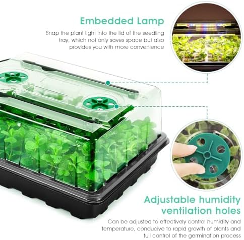 Seed Starter Tray with Grow Light, 96-Cell Seed Starter Kit, Seedling Starter Trays with Humidity Domes, Automatic Timer, Adjustable Light Indoor Gardening Plant Germination Trays