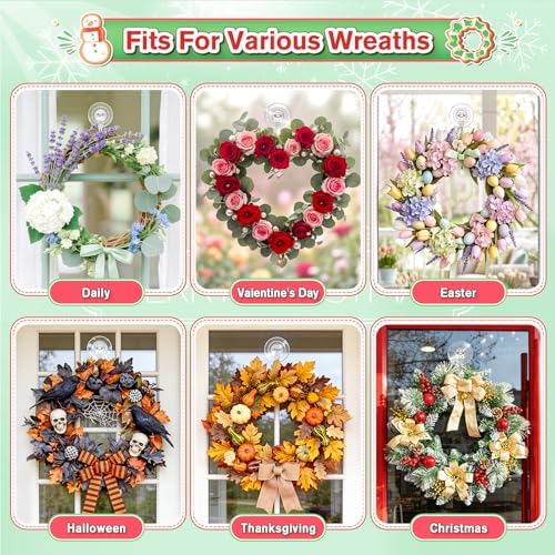 VIS'V Suction Wreath Hanger, Heavy Duty, 22 LB, Large, Clear, 4 Pcs