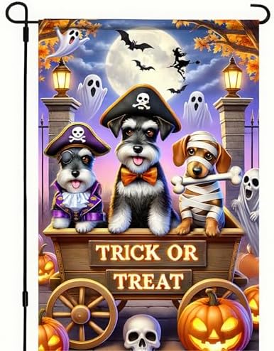 BlissYard Halloween Garden Flag Pirate Schnauzer 12x18 Inch Polyester