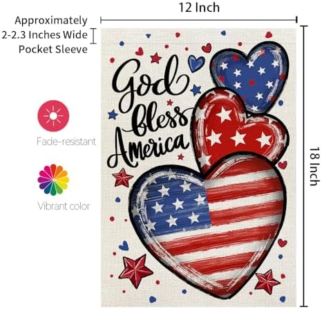 CROWNED BEAUTY 4th of July Garden Flag Patriotic Hearts Double Sided 12x18 Inches for Outside Small Burlap Independence Memorial Veterans Day Holiday Yard Decoration CF1815-12